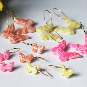 Butterfly Earrings, Butterfly Hoop Earrings, Clay Earrings, Spring Earrings, Cute, Hoop Earrings Clay, Polymer Clay Earrings,Marble Earrings