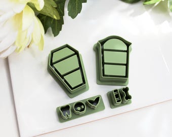 Coffin Shelf Clay Cutters Set, Halloween Polymer Clay Cutters for Earrings, Spooky Curio Cabinet & Miniature Cutters for Jewelry Making