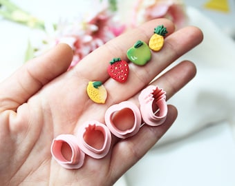 Fruit Stud Polymer Clay Cutters, Fruit Polymer Clay Cutters, Clay Cutter Studs, Lemon, Strawberry, Pineapple, Apple Polymer Clay Cutters