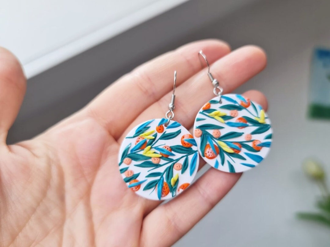 Orange Earrings, Statement Earrings, Polymer Clay Earrings, Spring