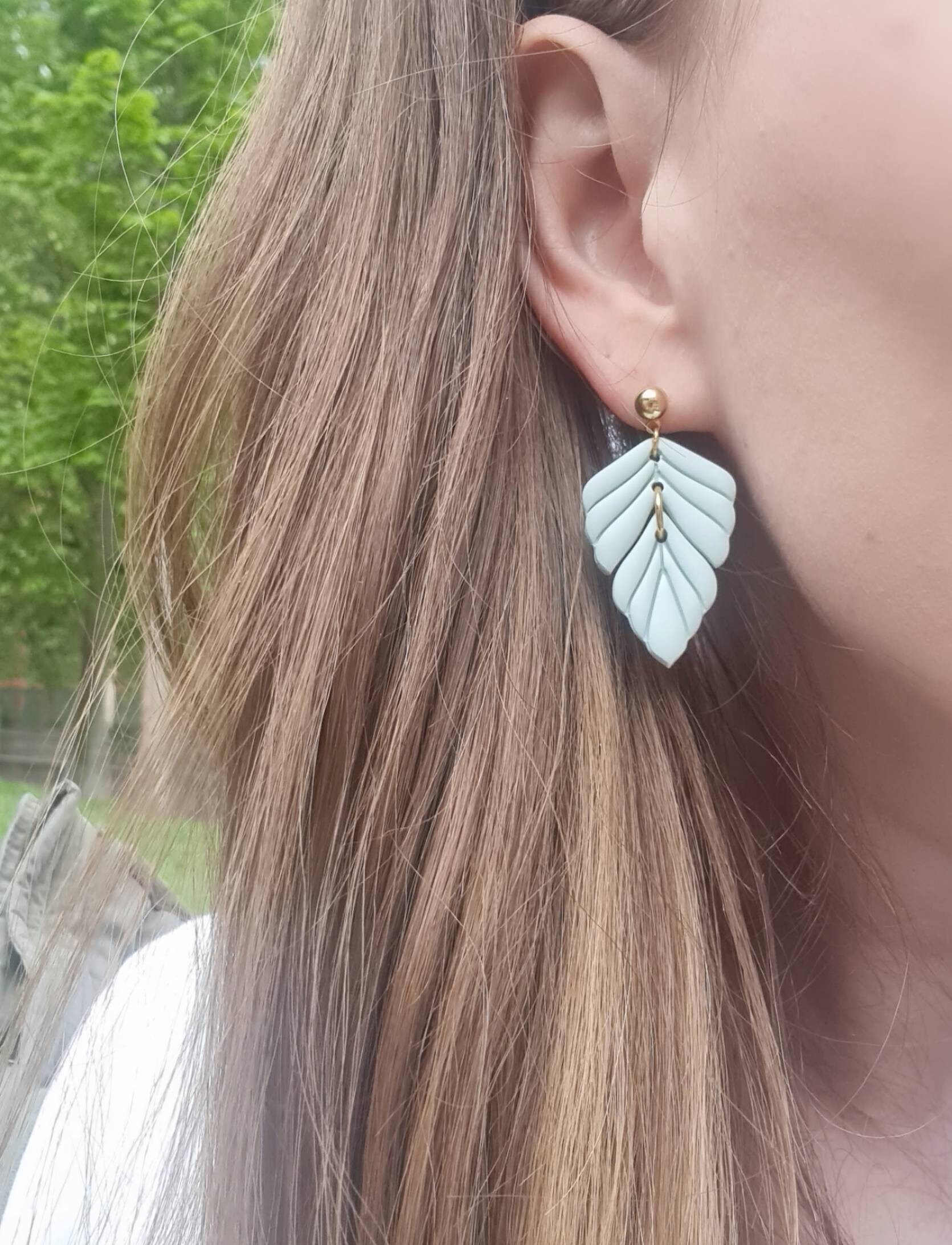 Polymer Clay Earrings, Leaf Earrings, Clay Earrings