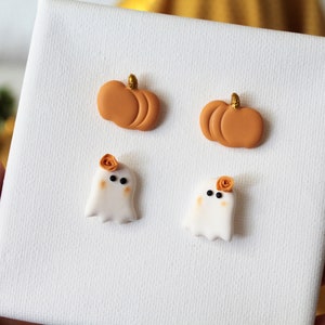 Halloween Earrings, Polymer Clay Stud Earrings, Ghost Earrings, Pumpkin Earrings, Stud Earrings, Clay Earrings, Autumn Earrings, Handmade image 1