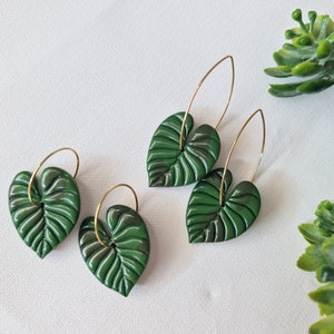 Leaf Hoops, Polymer Clay Earrings, Leaf Earrings, Green, Nature, Statement Earrings, Plant Earrings, Clay Earrings, Earrings, Handmade, Gift image 3