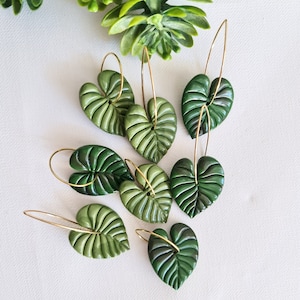 Leaf Hoops, Polymer Clay Earrings, Leaf Earrings, Green, Nature, Statement Earrings, Plant Earrings, Clay Earrings, Earrings, Handmade, Gift image 2