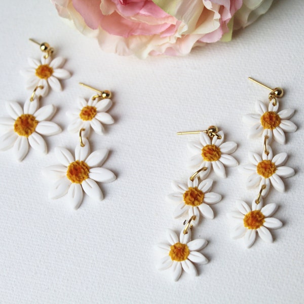 Daisy Earrings, Earrings, Clay Earrings, Polymer Clay Floral Earrings, Summer Earrings, Spring Earrings, Daisy Statement Earrings, Handmade