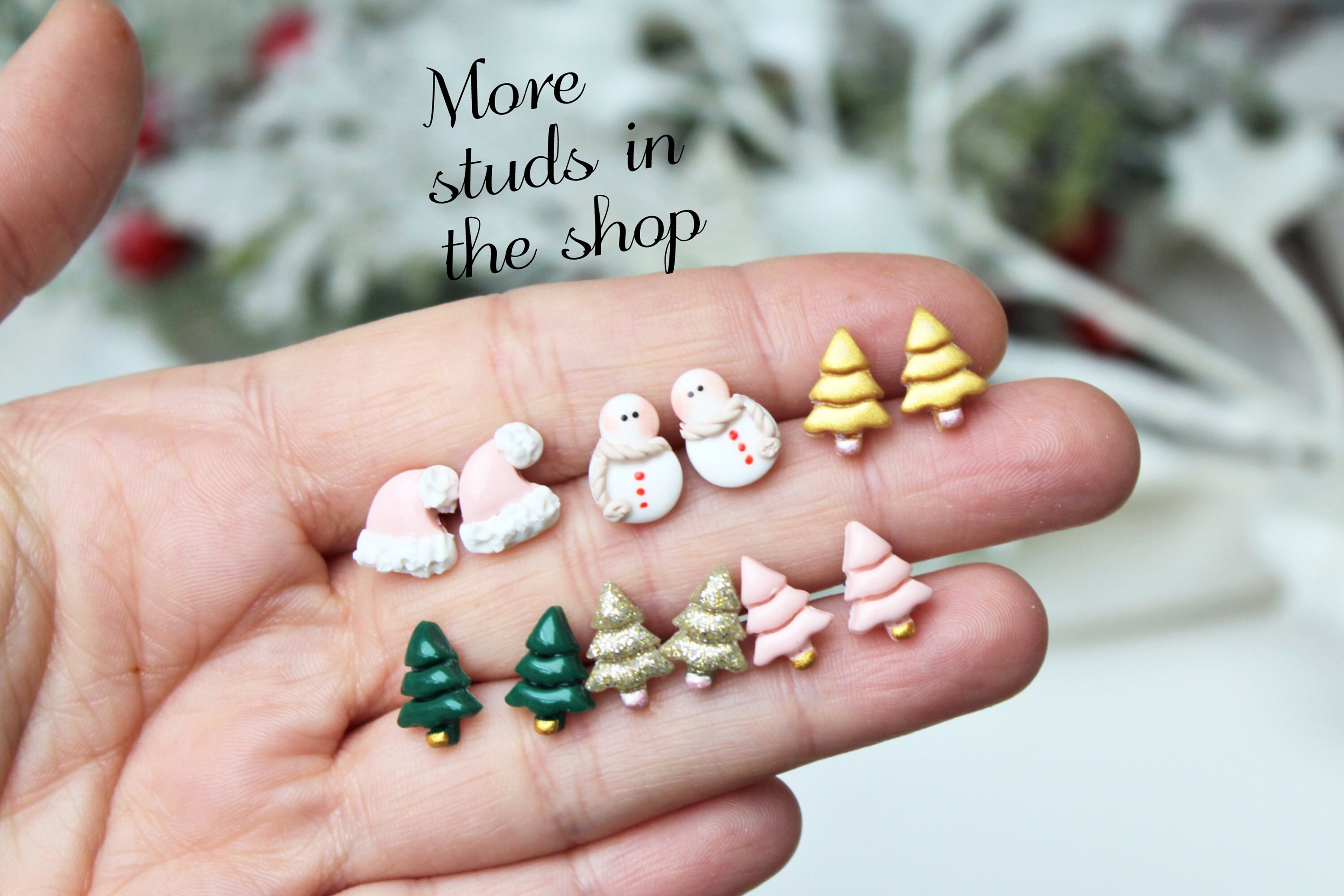 Christmas Earrings Tiny Stud Earrings Polymer Clay Earrings