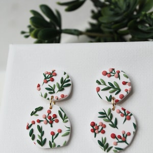 Polymer Clay Earrings, Christmas Earrings, Statement Earrings, Leaf Earrings, Winter Earrings, Holiday Earrings, Clay Earrings, Mistletoe image 4