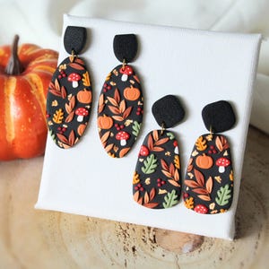 Autumn Earrings, Polymer Clay Earrings, Statement Earrings, Mushroom, Black Earrings, Earrings, Clay Earrings, Black Earrings, Handmade,Gift