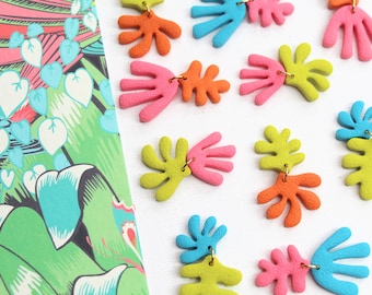Brincos Matisse, Brincos de Coral, Brincos de Argila Polimérica, Brincos de Verão, Brincos Pendentes de Coral, Feitos à Mão, Brincos Modernos, Presente para Ela, Verão
