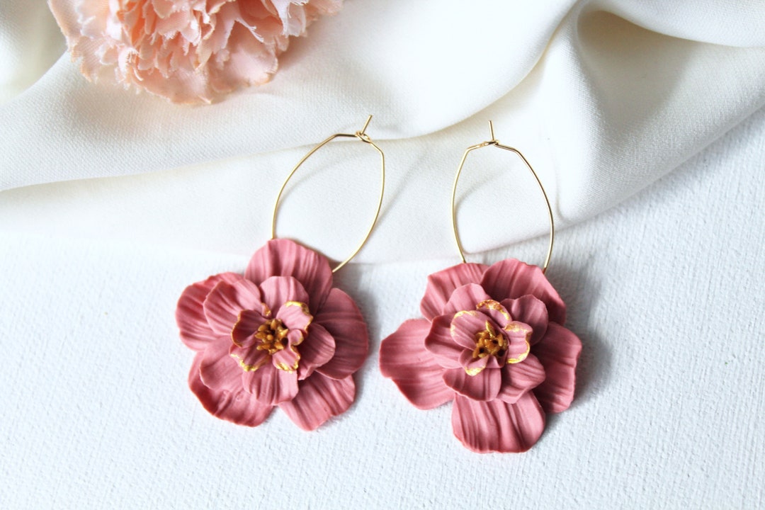 Flower Hoop Earrings Hoop Earrings Clay Earrings Floral Earrings flower-hoop-earrings-hoop-earrings-clay-earrings-floral-earrings