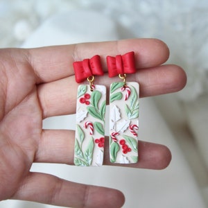 Christmas Earrings, Polymer Clay Earrings, Christmas Earrings Clay, Winter Earrings, Earrings, Clay Earrings, Beige Earrings, Handmade, Gift Rectangle Shape