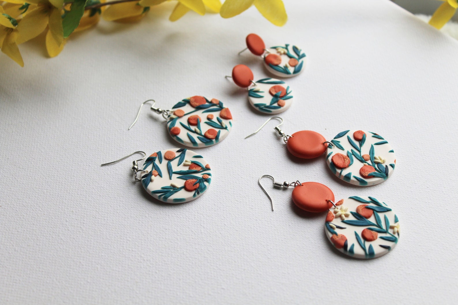 Orange - Quirklets Handpainted Clay Doughnut Earrings 61