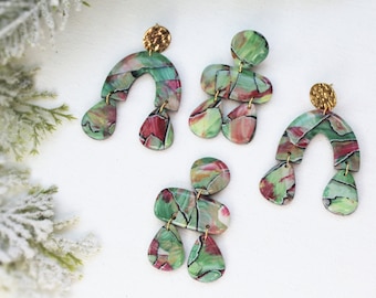 Polymer Clay Earrings, Handmade Earrings, Green Earrings, Festive, Clay Earrings, Art Earrings, Statement Earrings, Unique, Gift, Winter