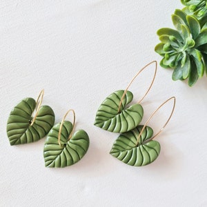 Leaf Hoops, Polymer Clay Earrings, Leaf Earrings, Green, Nature, Statement Earrings, Plant Earrings, Clay Earrings, Earrings, Handmade, Gift image 4