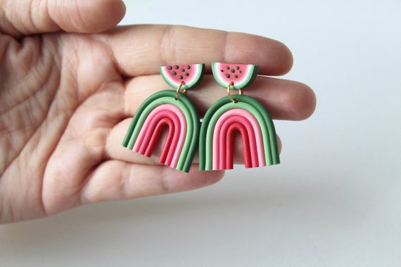Rainbow Earrings Watermelon Earrings Clay Earrings Arch