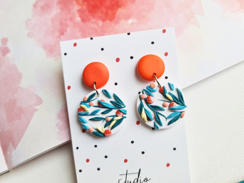 Orange Earrings, Polymer Clay Earrings, Statement Earrings, Clay Earrings, Spring Summer Earrings, Orange Earrings, Fruit Dangle Earrings image 1