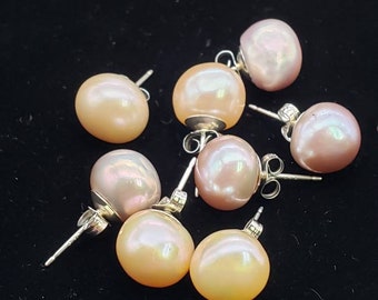 Baroque Shaped Freshwated Pearl Earrings with Sterling Silver Friction Posts. Freshwater Pearl Studs. Pearl Earrings. Pearl Studs.