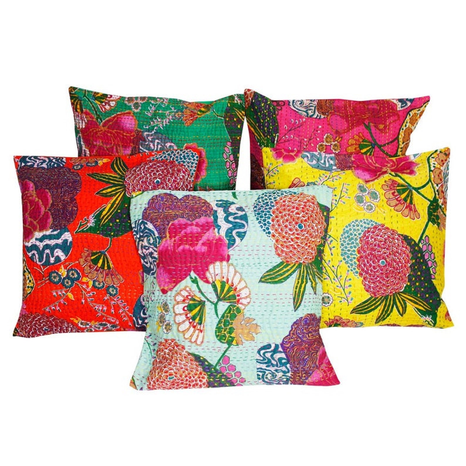 Assorted set of 5 kantha throw pillows Indian Decorative Floor Etsy