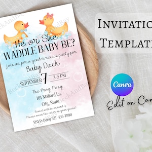 Rubber Duck Gender Reveal Digital Invitation | Editable Gender Reveal Invitation | Duck Gender Reveal Party Invitation | Waddle Baby Be