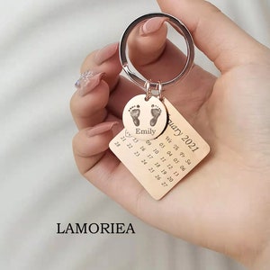 Personalised New Baby Keepsake, Baby Keepsake gifts, baby foot print keychain, Personalised Calendar Keychain, Date Keyring,baby shower gift