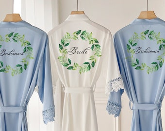 Personalised Bridal Robe, Wedding Dressing Gown, Initial Floral Bridal ...