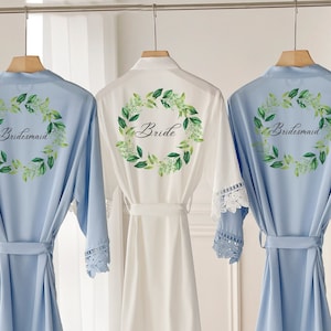 Personalised Bridesmaid robes, Wedding Dressing Gown, floral Bridal robe, Robes, Satin Wedding Robe, white bridal Robe, bridal robe