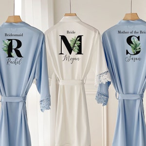 Personalised Bridesmaid robes, Wedding Dressing Gown, floral Bridal robe, Robes, Satin Wedding Robe, white bridal Robe, bridal robe