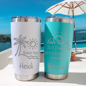 Personalized 20oz Vacation Tumbler, Custom Travel Mug, Laser Engraved Tumbler, Stainless Steel Mug, Insulated Tumbler, Beach Tumbler