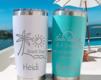 Personalized 20oz Vacation Tumbler, Custom Travel Mug, Laser Engraved Tumbler, Stainless Steel Mug, Insulated Tumbler, Beach Tumbler