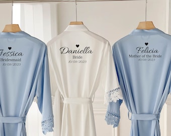 Personalised Bridesmaid robes, Wedding Dressing Gown, Bridal robe, Robes, Satin Wedding Robe, white bridal Robe, bridal robe