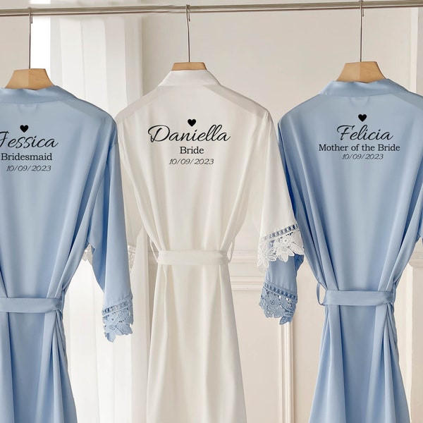 Personalised Bridesmaid robes, Wedding Dressing Gown, Bridal robe, Robes, Satin Wedding Robe, white bridal Robe, bridal robe