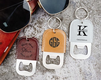 Custom Groomsmen Bottle Opener,Personalized Opener Keychain, Custom Keychain, Groomsmen Gift, Engraved Leather Opener Keychain, Gift For Him