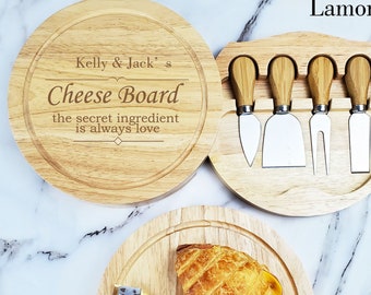 Personalised Cheeseboard Gift with Cheese Knives, Birthday Gift, Christmas Gift, Personalized Gift,Gift For Couple
