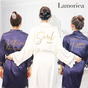 Personalised Bridesmaid robes, Wedding Dressing Gown, Bridal robe, Robes, Satin Wedding Robe, white bridal Robe, bridal robe[LM105]