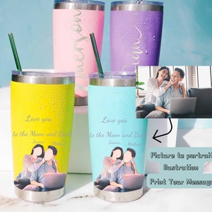 Custom Portrait Tumbler, Gift for her, Personalized 20oz Tumbler, Custom Travel Mug, Valentines Gift, Anniversary Gifts