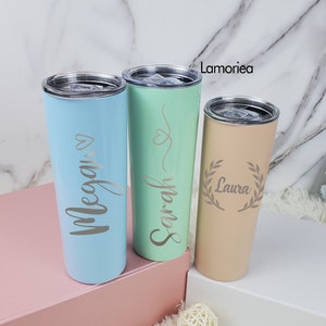 Personalized Engraved Skinny 20oz Tumbler, Custom Bridesmaid Skinny Tumbler, Tumbler With Lid,Stainless Steel Tumbler, Tumbler With Straw