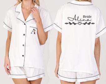 Customized Bride Bridesmaid Pajamas Set, Floral Pajamas Set, Bridesmaid Pajamas, Bridesmaid Gift ,Bridal Gift Satin Pjs Bridesmaid Pyjamas