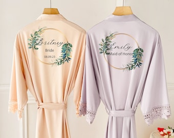 Bridesmaid Robes, Bride lace robe, Satin Wedding Robe, Pink bridal Robe, Purple bridesmaid robe, bridesmaid gown,Bridal Party Favors