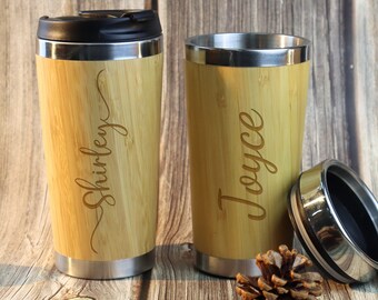 Personalisierte Bambus Reisetasse, Monogrammbecher, Bambustasse mit Gravur, Kaffeetasse, Bambuskaffeetasse, Valentinstag Geschenk, das Geschenk für sie