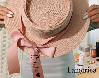 Beach Hat, Personalized Floppy hats with ribbon, Custom hat, Honeymoon Beach Hat, Summer Party Hat, custom wide brim, bachelorette gift