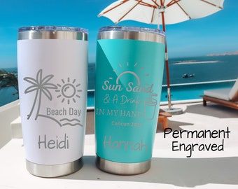 Personalized 20oz Vacation Tumbler, Custom Travel Mug, Laser Engraved Tumbler, Stainless Steel Mug, Insulated Tumbler, Beach Tumbler