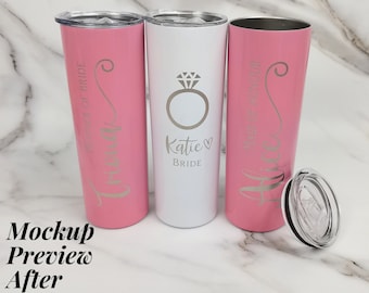 Bride tumbler,Custom Bridesmaid Skinny Tumbler,   bridesmaid gift,Stainless Steel Tumbler with Straw, Engraved Personalized Skinny Tumbler,