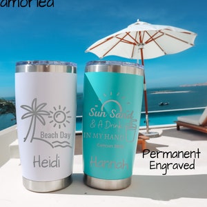 Personalized 20oz Vacation Tumbler, Custom Travel Mug, Laser Engraved Tumbler, Stainless Steel Mug, Insulated Tumbler, Beach Tumbler