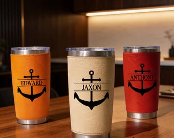 Personalized Leather Tumbler, Stainless Steel Travel Mug, Insulated Coffee Cup, Family Vacation Mug, Groomsmen Gift, Dad Gift, Gift for Him