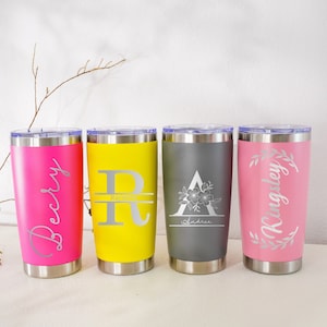 Gobelet personnalisé 20 onces, Mug de voyage personnalisé, Gobelet gravé au laser, Mug en acier inoxydable, Gobelet isotherme, Gobelet monogramme, personnalisé