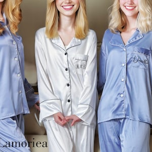 Personalized Bride Bridesmaid Pajamas Set, Bridal Pajamas Set, Bridesmaid Gift ,Bridal Gift Satin Pjs Bridesmaid Pyjamas, Valentine's gift