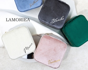 Joyero de terciopelo personalizado Joyero para niñas Joyero con superficie de terciopelo Estuche para joyería, Joyero de viaje con nombre, Propuesta de dama de honor