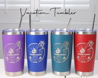 Personalized 20oz Family Vacation Tumbler, Custom Insulated Travel Mug, Laser Engraved Tumbler, Stainless Steel Mug,Beach Cruise Tumbler