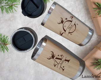 Benutzerdefinierte Weihnachtskaffeetasse, Bambusbecher, personalisierter isolierter Becher, umweltfreundliche Getränkeflasche, Weihnachtsgeschenk, Geschenke für sie, Geschenk für ihn
