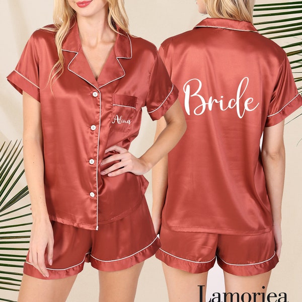 Ensemble personnalisé de pyjamas de demoiselle d’honneur de mariée, ensemble de pyjamas de mariage, pyjamas de demoiselle d’honneur, cadeau de demoiselle d’honneur, pyjama de demoiselle d’honneur en satin Pjs cadeau de mariée